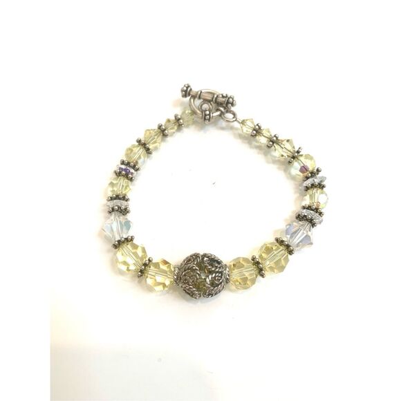 Yellow Austria Crystals with Bali Sterling Silver Jewelry Bracelet #handmade - Picture 2 of 4